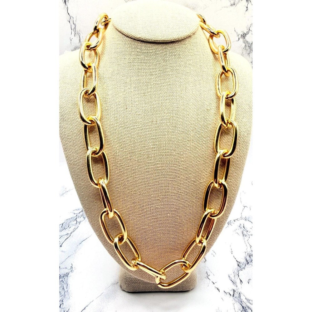 Chunky Gold Tone Oval Link Necklace 17" Toggle Clasp Statement Chain